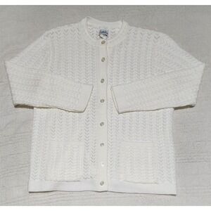 Vintage Cuddle Knit Women Size L Button Up Cable Knit Cardigan Sweater White